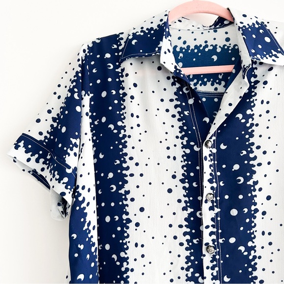 Navy and white polka dotted short sleeve blouse - Picture 2 of 7